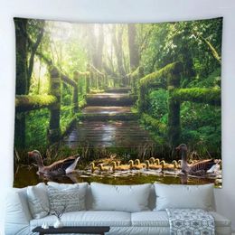 Tapestries Natural Scenery Big Tapestry Park Garden Forest Green Plant Wooden Bridge Trail Spring Hippie Wall Hanging Bedroom Home Decor