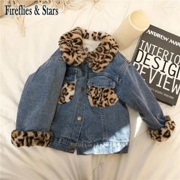 Down Coat Winter Autumn Girls Denim Baby Jacket Children Outwear Kids Streetwear Clothes Fashion Leopard Faux Leather Velvet 1 To 9 Y