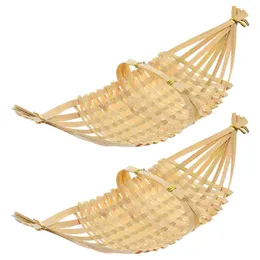 Plates 2 Pcs Bamboo Lampshade Snack Plate Wicker Storage Basket Weaving Home Refreshment