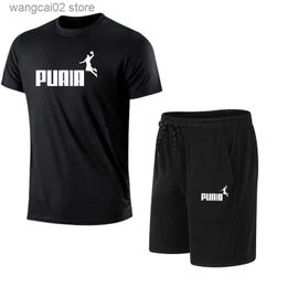 Men's T-Shirts 2024 summer fashion mens short-slved T-shirt sweatpants two-piece casual sports running suit T240402