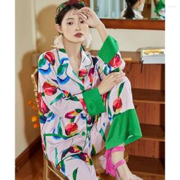 Home Clothing 2024 Peach Print High-quality Ice Silk Two-piece Women Sets Summer Plus Size Pajamas