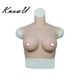 Breast Pad KnowU Cup G Large Size Fake Silicone Breast Forms High Collar Sleeveless Cosplay Fake Artifical Huge Boobs 240330