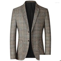 Mens Suits Blazers Fashion Autumn Grey Yellow Plaid Business Casual Male Blazer Coats Party Slim Fit Jacket Drop Delivery Apparel Clot Dhnrs