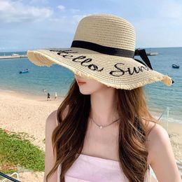 Wide Brim Hats Big Ribbon Straw Hat Breathable UV Protection Sun Korean Version Summer Women Seaside