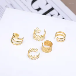 Backs Earrings 5Pcs/Set Gold Colour Vintage Leaves Ear Cuff Black Non-Piercing Clips Fake Clip For Women Men Jewellery