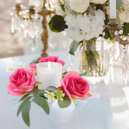 Candle Holders Desktop Candlestick Garland Wedding Decorations Greenery Wreath Rings Plastic Flower Centrepieces