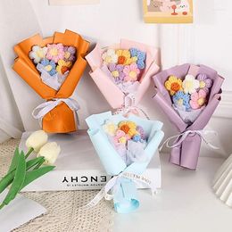 Decorative Flowers 1pc Mini Knitting Bouquet Crochet Puffs Artificial Floral Wedding Party Home Table Decor Year Christmas Gift