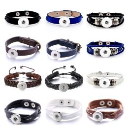 Leather Snap Button Bracelet Handmade Brown Black PU Leather Snap Bracelet for Women Men Fit DIY 18mm Snap Buttons Jewellery