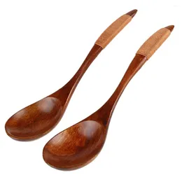 Spoons 2 Pcs Housewarming Present Wooden Soup Spoon Cookwear Flatware Bamboo Vintage Reusable Utensils