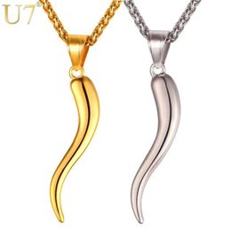 U7 Italian Horn Necklace Amulet Gold Color Stainless Steel Pendants & Chain For Men Women Gift Fashion Jewelry P1029269I