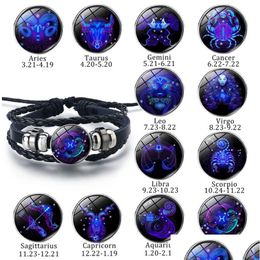 Charm Bracelets Bk Price Twee Constellation Luminous Charm Bracelet Men Women Signs Of Zodiac Rope Chain Bracelets Unisex Jewellery Bang Dh2Dx