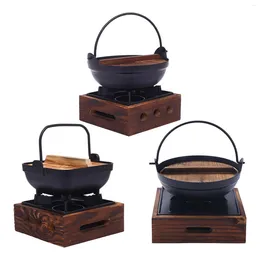 Cookware Sets Cast Iron Japanese Style Sukiyaki Nabe Shabu Pot W/ Wood Lid Stove