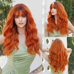 Synthetic Wigs NAMM Long Wavy Middle Part Orange Wig for Women Daily Party Ombre Synthetic Lavender HairBlack top dye Wig Heat Resistant Fiber Y240401