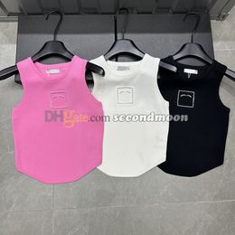 Women Knitted T Shirt Summer Quick Drying Vest Sparking Rhinestone Tanks Top Sleeveless Vests