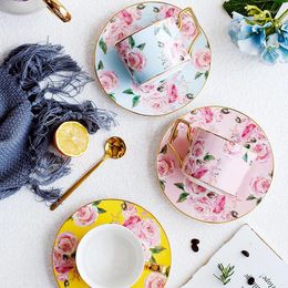 Cups Saucers Fashion Phnom Penh Rose Ceramic Coffee Cup Household And Saucer Set Simple Afternoon Tea Flower With Spoon