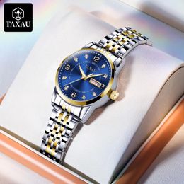 Wristwatches TAXAU Fashion Watch For Women Leather Strap Diamond Elegant Ladies Waterproof Luminous Dual Calendar Lady Wrist