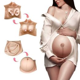 Breast Pad Inflatable Adjustable Fake G-H Big cup Female Boobs 8 To 10 Month Fake Pregnant Belly Silicone Combo Set For Cosplay Clothing 240330