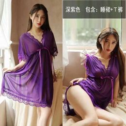 MC3U Sexy Pyjamas Sexy Sleepwear Women V-neck Nightgown Sexy Nightdress Lace Mesh Pyjama Loungewear Summer Dress Nightwear Night Wear 2404101