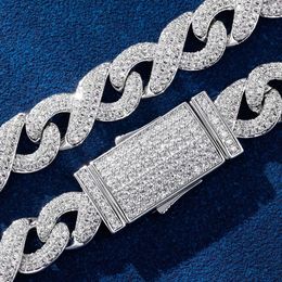 New Hiphop Diamond Jewellery Infinity Cuban Link 10mm Width White Gold Plated 925 Silver Fully 2 Row Vvs Moissanite Cuban Necklace