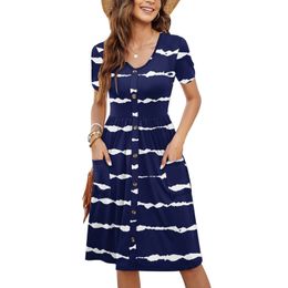 Short Sleeve Summer Dresses For Women 2023 Button Down Knee Length Dress With Pockets Formal Evening Party 240325