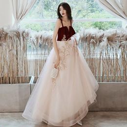 Ethnic Clothing Burgundy Exquisite Summer Full Length Evening Party Gown Cheongsam Elegant Short Sleeve Mesh Dress Qipao Bridal Wedding