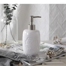 Liquid Soap Dispenser White Flower Printing Ceramic Hand Bottle Shampoo Lotion Bath Accessories