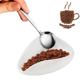 Tea Scoops White Ceramic Scoop Coffee Beans Dosing Tray With Stainless Spoon Separator Vessel Set For Matcha Powder