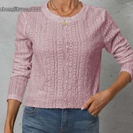 2024 Women's Knits Round Neck Solid Lace Hollow Casual T-shirt