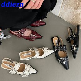 Women Flat With Shoes Designer Luxury Buckle Fashion Ladies Flats Shoes Slingback Pointed Toe Casual Female Sandals Mules 240313