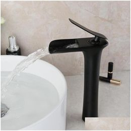 Bathroom Sink Faucets Faucet Deck Mounted Waterfall Spout Single Handle Basin Cold And Mixer Water Taps Matte Black Drop Delivery Home Dhemu