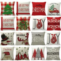 Chair Covers Christmas Pillow Set Printed Merry Tree Cushion Santa Claus 45x45cm Linen Pillowcase