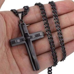 Pendant Necklaces Mens Jewellery Cross Necklace Men Faith Jewellery Stainless Steel Necklace Chain Necklace Hip Hop Punk Party Accessories Collar 240330