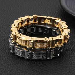 Bangles Fashion Locomotive Men Bracelet Black Gold Stainless Steel Simple Street Motorcycle Bicycle Chian Style Bracelets Jewelry