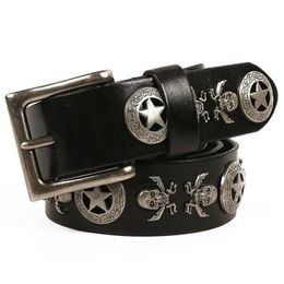 Belts 3.8CM Heavy Metal Rivet Skull Star True Belt Mens Metal Studs Punk Mens Jeans Pin Buckle Strap Q240401