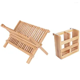 Kitchen Storage Drying Rack Drain Utensil Holder Laundry Racks For Clothes Foldable Wooden Dish Shelf