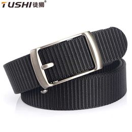 Belts TUSHI New Mens Automatic Metal Buckle Nylon Ribbon Outdoor Work Belt Toothless Automatic Buckle Leisure Sports Canvas Belt Q240401