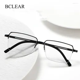 Sunglasses Frames BCLEAR Unisex Titanium Optical Eyeglass Frame Men Women Ultra-light Spectacle Eyewear Metal Half Rim Spring Hinge