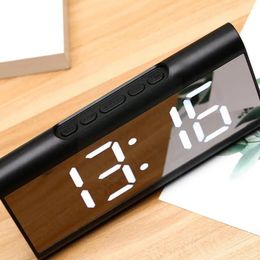 Table Clocks Led Mirror Screen Alarm Clock Digital Voice Control Snooze Date Temperature Display For Home Decoration R8w4
