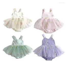 Girl Dresses Girls One-pieces Dress Embroidery Flower Bow Romper Baby Tulle Tutu Jumpsuits