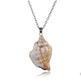Pendant Necklaces Creative Scallop Conch Shell Pendant Necklaces Marine Life Electroplated Gold Sier Clavicle Chain Necklace Jewelry D Dhu83