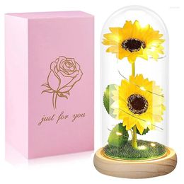 Decorative Flowers 1 Piece Preserved Flower Glass Cover Glowing Gold Foil Sunflower As Shown Plastic