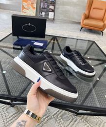 Summer Luxury Men leather sneaker low-top thick soles Triangle wide sole shoes Re-Nylon rubber Triangle-s platform sneaker white black lace up casual skate shoe