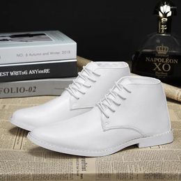 Dress Shoes Fashion Pointed Toe Casual Leather Men White Business Men's Derby High-top Lace-up Male Formal Big Size 39-46