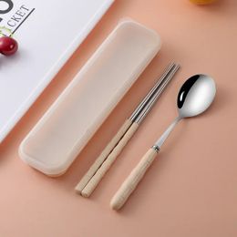 2024 Outdoor Reusable Practical Transparent Cover Wheat Straw Slot Design Cutlery School Tableware Box Set With Storage Bag Travel Sure,