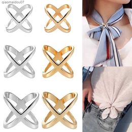 Pins Brooches Simple Cross Scarf Clip X-shaped Metal Bra Womens Hollow Bow Scarf Buckle Frame Shawl Jewellery Clothing AccessoriesL2404