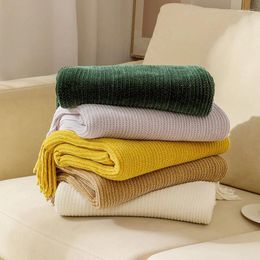 Blankets Nordic Chenille Knitted Blanket Solid Color Tassel Sofa Cover Summer Cooling Air-conditioned Nap 328596HBV