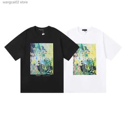 Men's T-Shirts 2024 new summer tide Purple Brand oil painting printing men and women loose casual round neck short slve T-shirt wholesale T240401