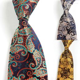 Bow Ties Fashion 8cm Silk Paisley Gold Silver Tie JACQUARD WOVEN Necktie Men Business Wedding Party Formal Neck