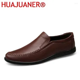 Casual Shoes Brown Top Quality Man Slip On Flats Genuine Leather Men Loafers Moccasins Breathable Driving