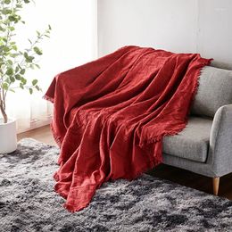 Blankets Drop Soft Sofa Blanket Camping Red Mat Travel Throw With Tassel Knitted Air Conditioning Towels Bed
